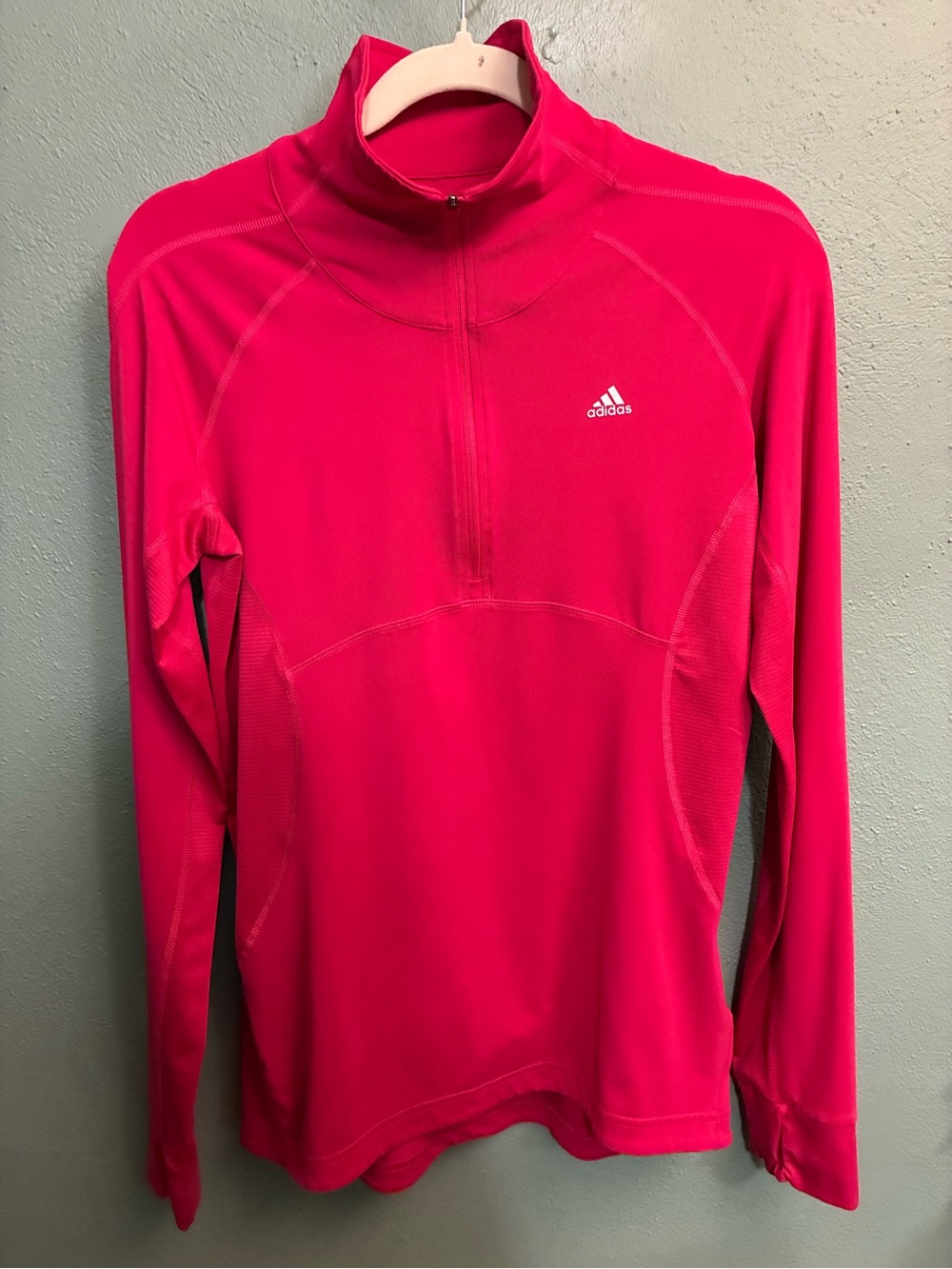 adidas Hot Pink Long-Sleeve Quarter-Zip Swim Top